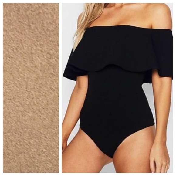 Boohoo Crepe Frill Off The Shoulder Bodysuit - Picture 1 of 8
